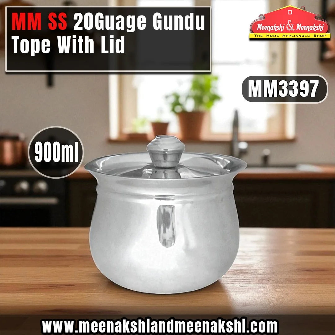 MM SS 20Guage Gundu Tope With Lid 900ml MM3397