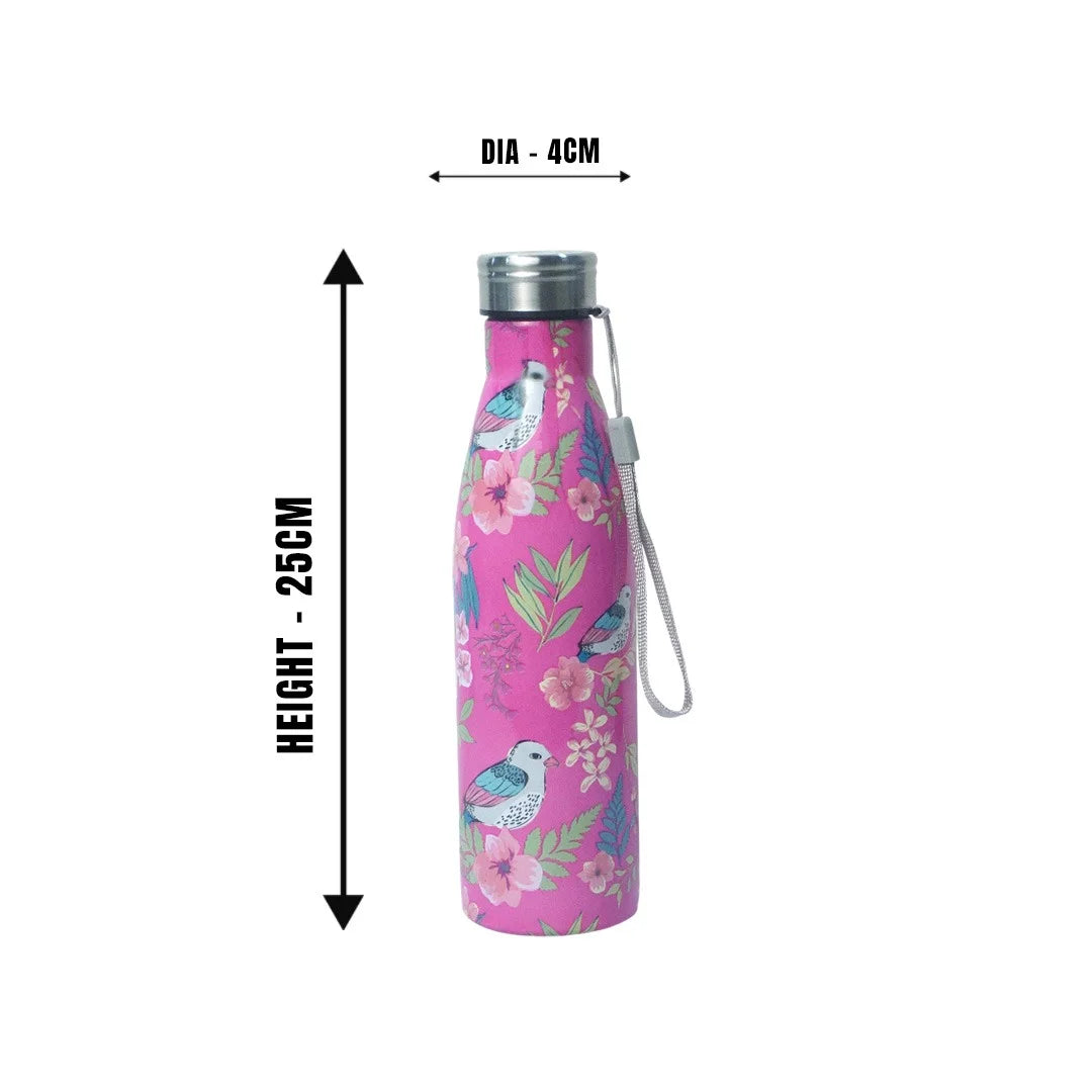 TAG HILLS Slim Printed Water Bottle Rose with Bird 800ml MM3326