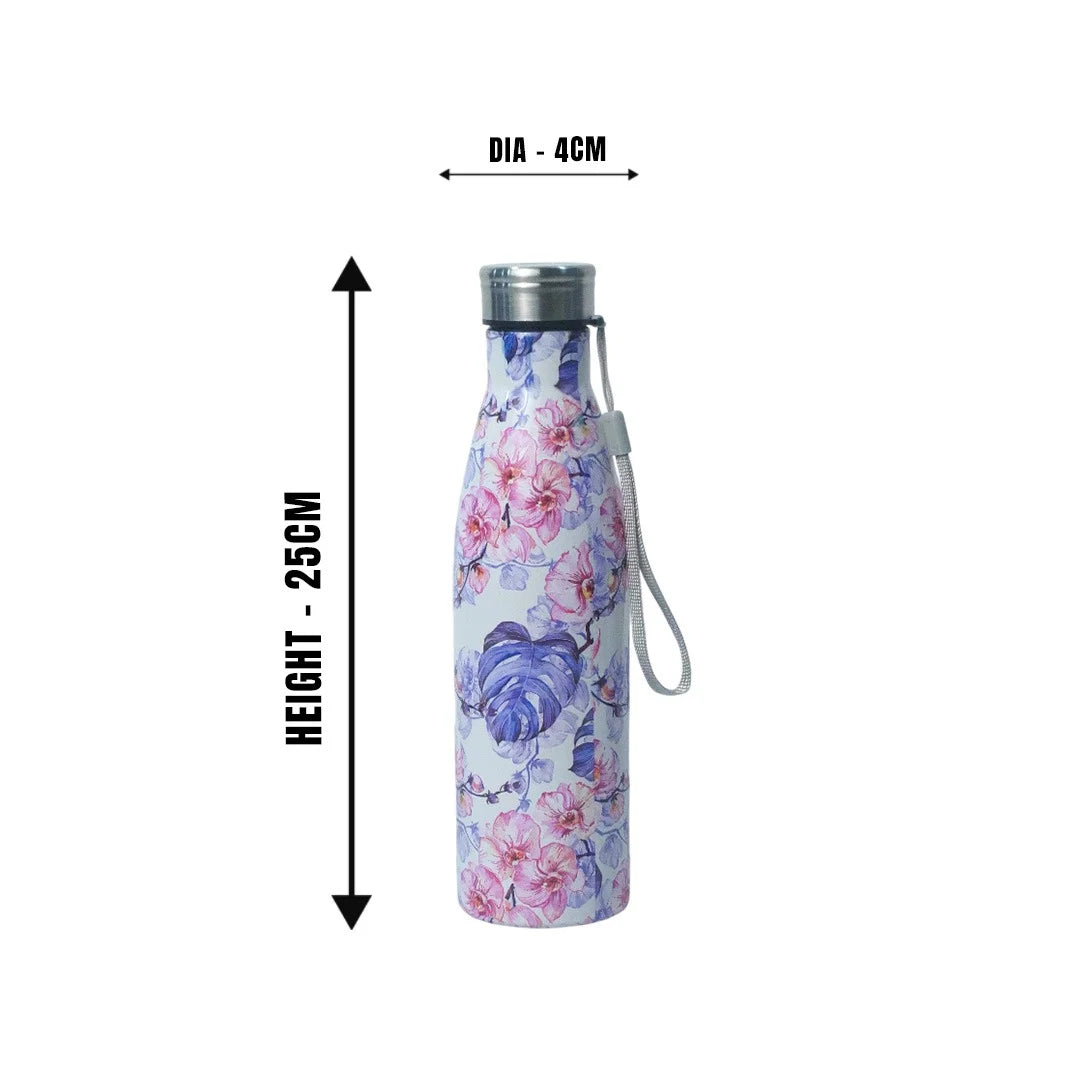 TAG HILLS Slim Printed Water Bottle White with Lavender 800ml MM3325