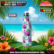 TAG HILLS Slim Printed Water Bottle White with Rose 800ml MM3324