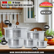 MM SS 5PCS 18Guage Matte Finish Tope With Lid Combo MM3381