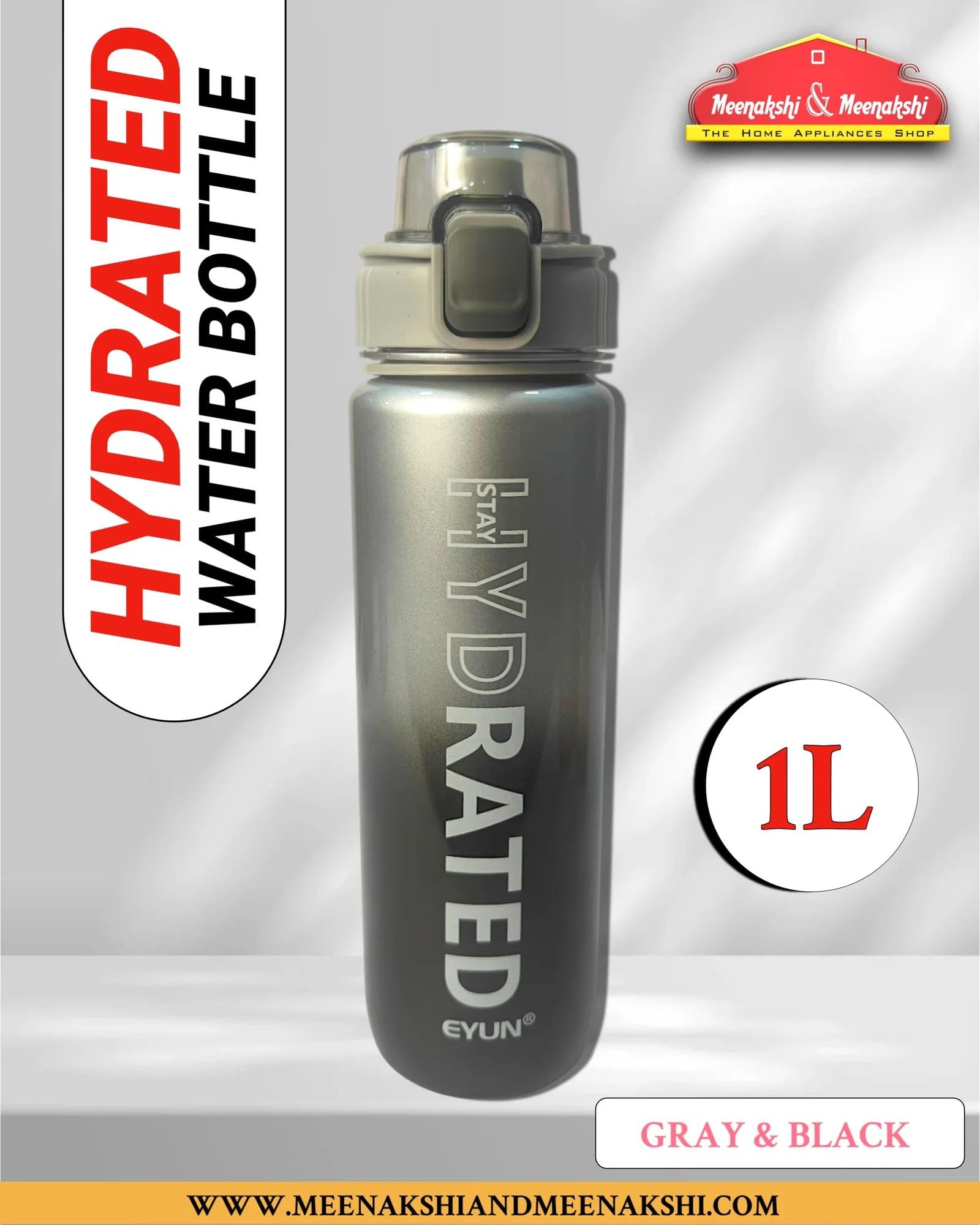 Stay Hydrated Water Bottle Gray & Black MM2690