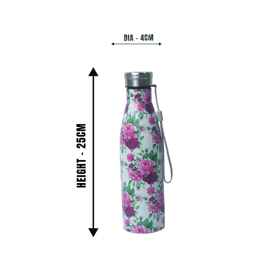 TAG HILLS Slim Printed Water Bottle White with Rose 800ml MM3324