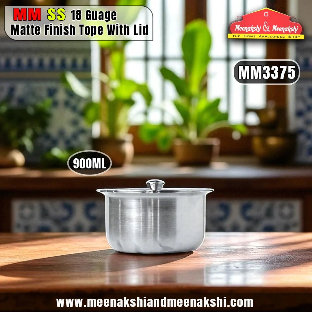 MM SS 18Guage Matte Finish Tope With Lid 900ml MM3375