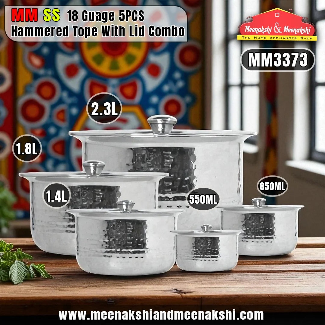 MM SS 5PCS 18Guage Hammered Tope With Lid Combo MM3373