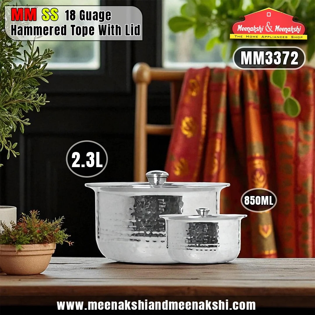 MM SS 18Guage Hammered Tope With Lid 850ml & 1.8L MM3372
