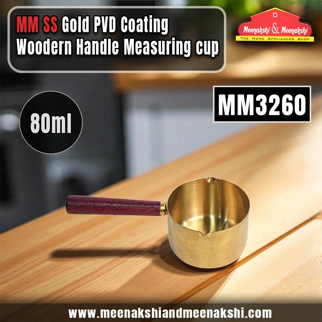 MM SS Gold PVD Coating Woodern Handle Measuring Cup 80ml MM3260