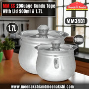 MM SS 20Guage Gundu Tope With Lid 900ml & 1.7L MM3401
