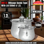 MM SS 20Guage Gundu Tope With Lid 550ml & 1.2L MM3400