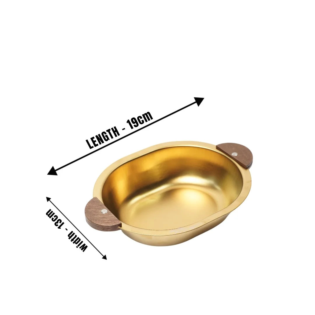MM SS 3PCS Gold PVD Coating Woodern Handle Oval Bowl Combo MM3348