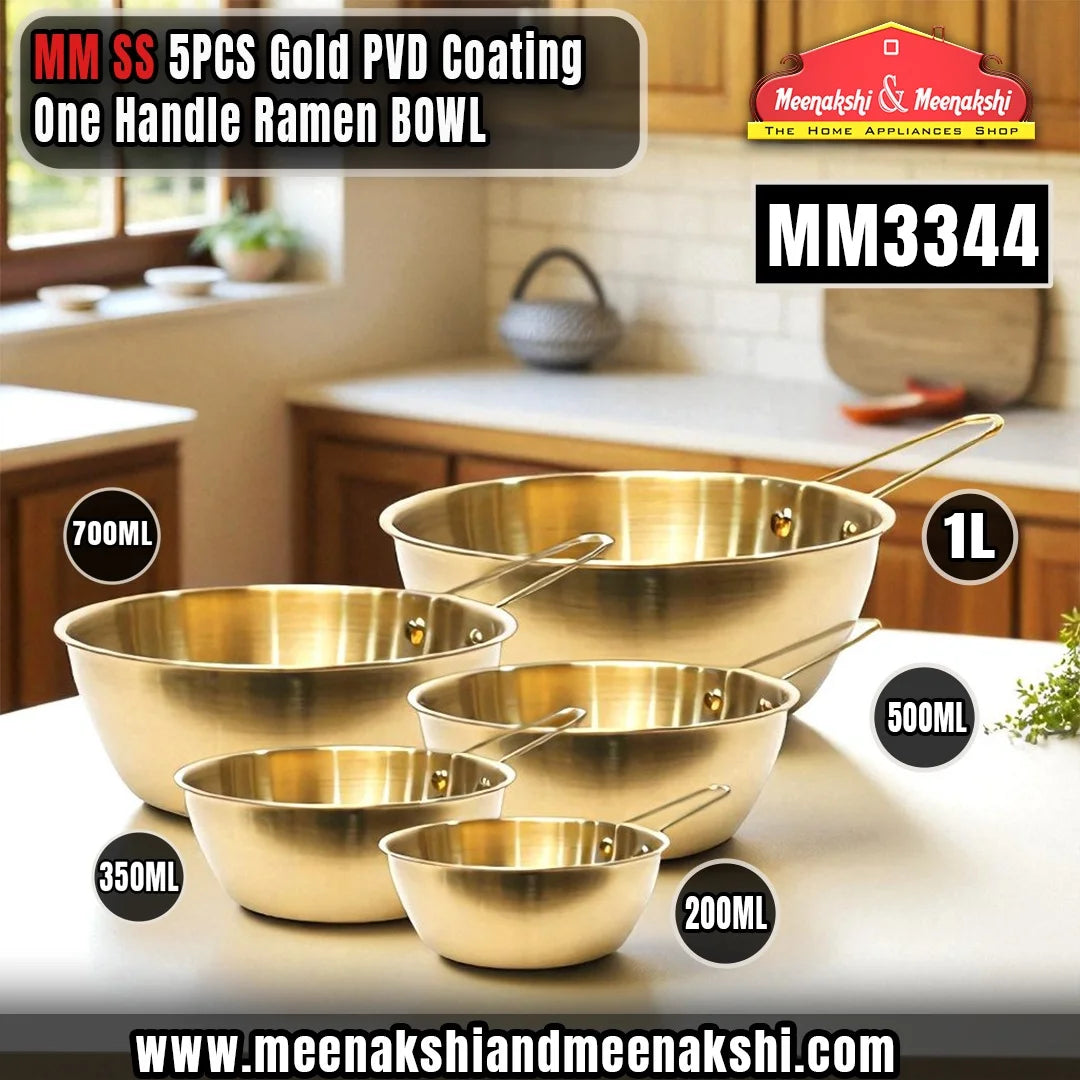 MM SS 5PCS Gold PVD Coating One Handle Ramen Bowl Combo MM3344