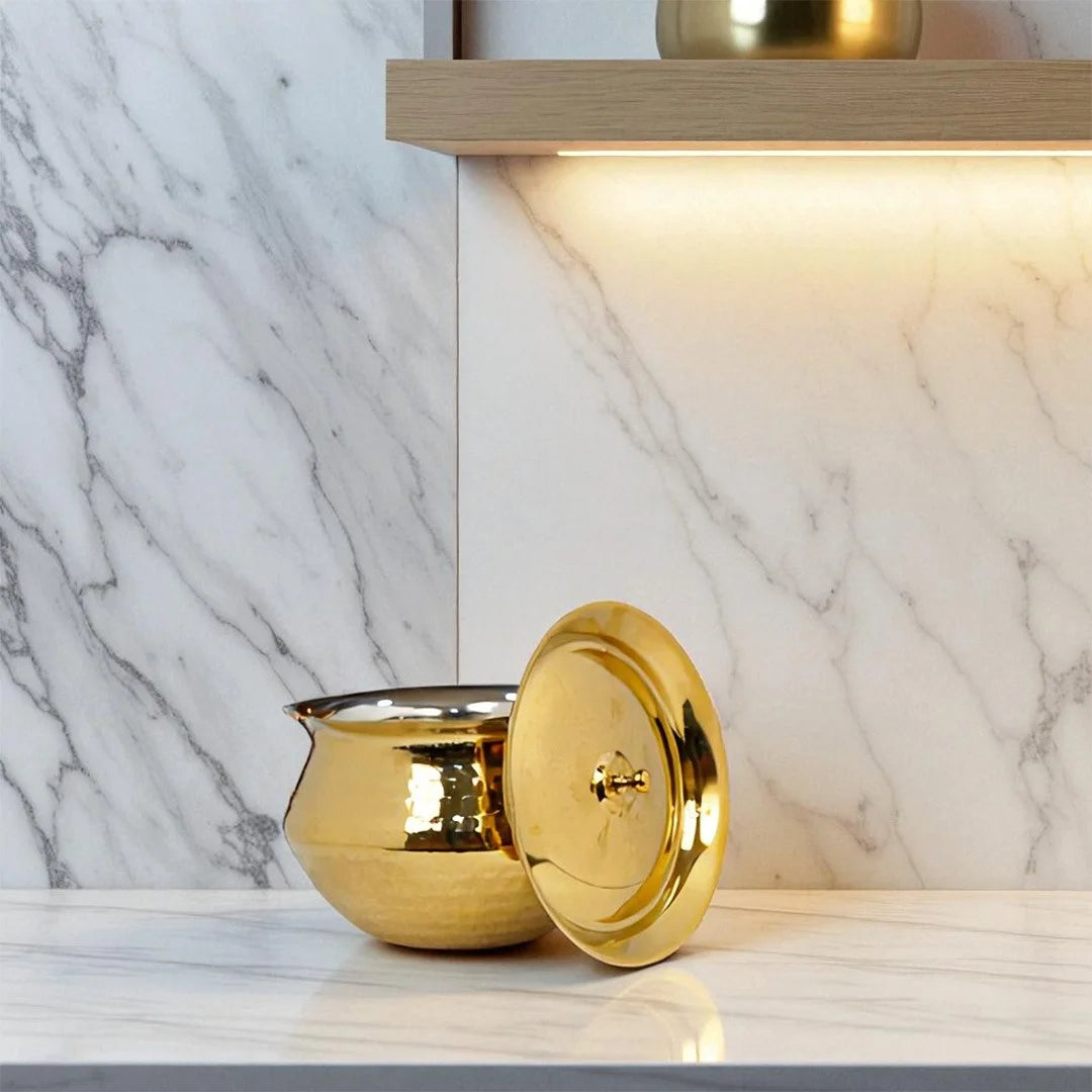 MM SS Gold Coating Hammered Handi 500ml MM3456