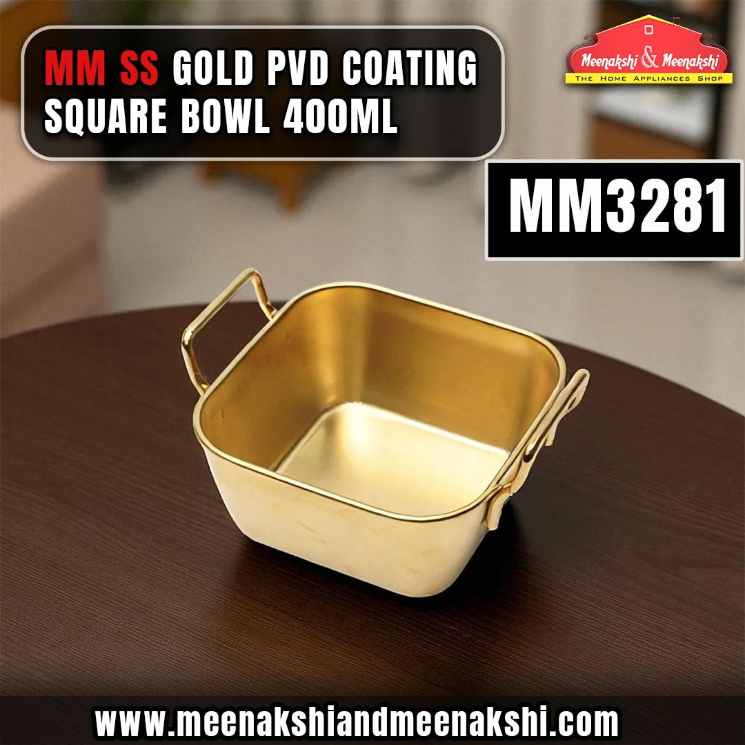 MM SS Gold PVD Coating Square Bowl 400ml MM3281