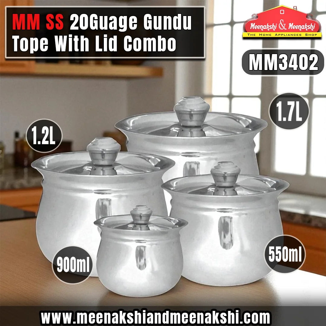MM SS 20Guage 4PCS Gundu Tope With Lid Combo MM3402