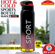 Hot & Cold Sports Bottle 450 ml Black & Pink MM747