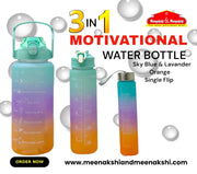 Motivational Water Bottle 3 in 1 (Single Flip ) Sky Blue+Lavender+Orange MM987