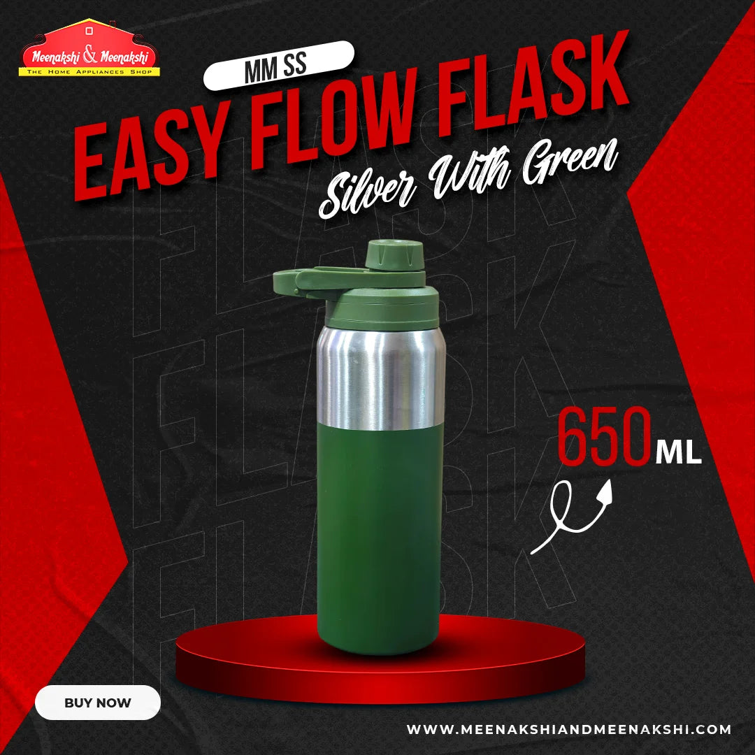 MM SS Easy Flow Flask Silver with Green 650ml MM3056