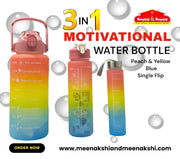 Motivational Water Bottle 3 in 1 (Single Flip ) Peach+Yellow+Blue MM985