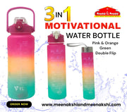 Motivational Water Bottle 3 in 1 (Double Flip ) Pink+Orange+Green MM993