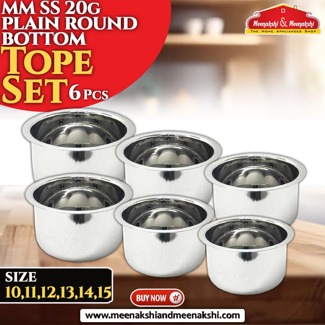 MM SS 20G Plain Round Bottom Tope Full Set 6 Pcs MM1115