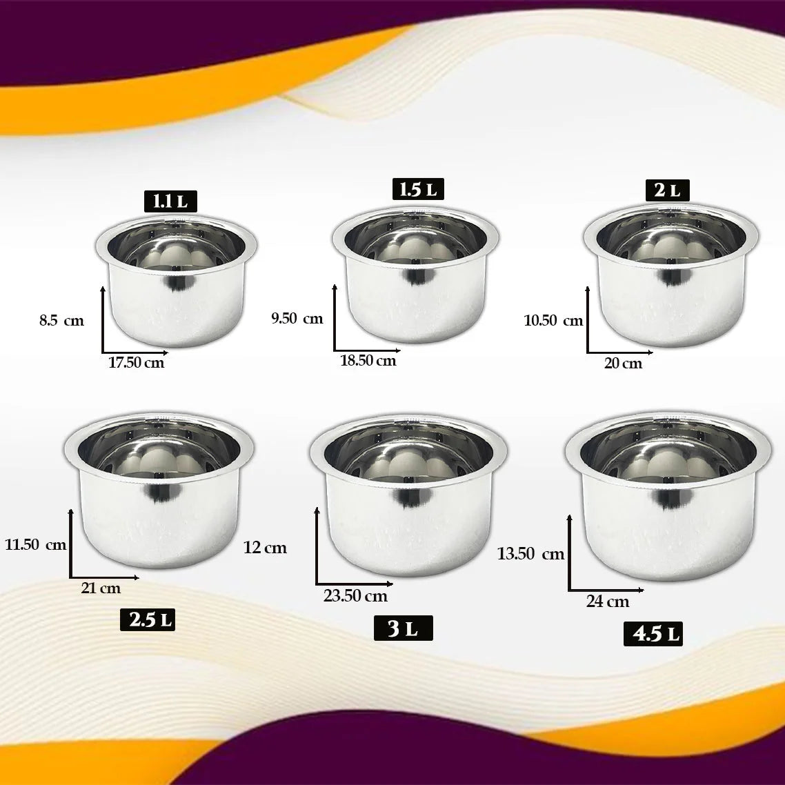 MM SS 20G Plain Round Bottom Tope Full Set 6 Pcs MM1115