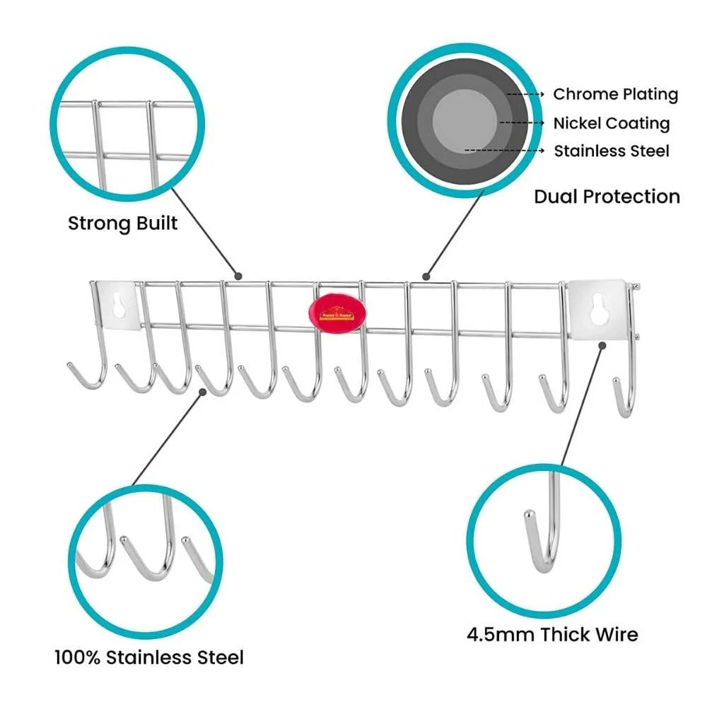 SS Stainless Steel Hook Rail 12 Hooks