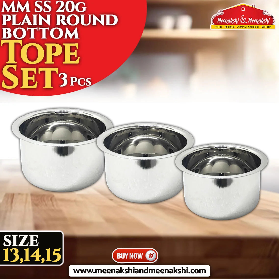 MM SS 20G Plain Round Bottom Tope Set 3 Pcs Size 13,14,15 MM1114