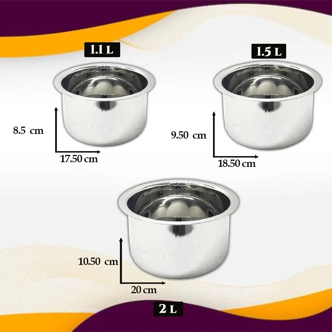 MM SS 20G Plain Round Bottom Tope Set 3 Pcs Size 13,14,15 MM1114
