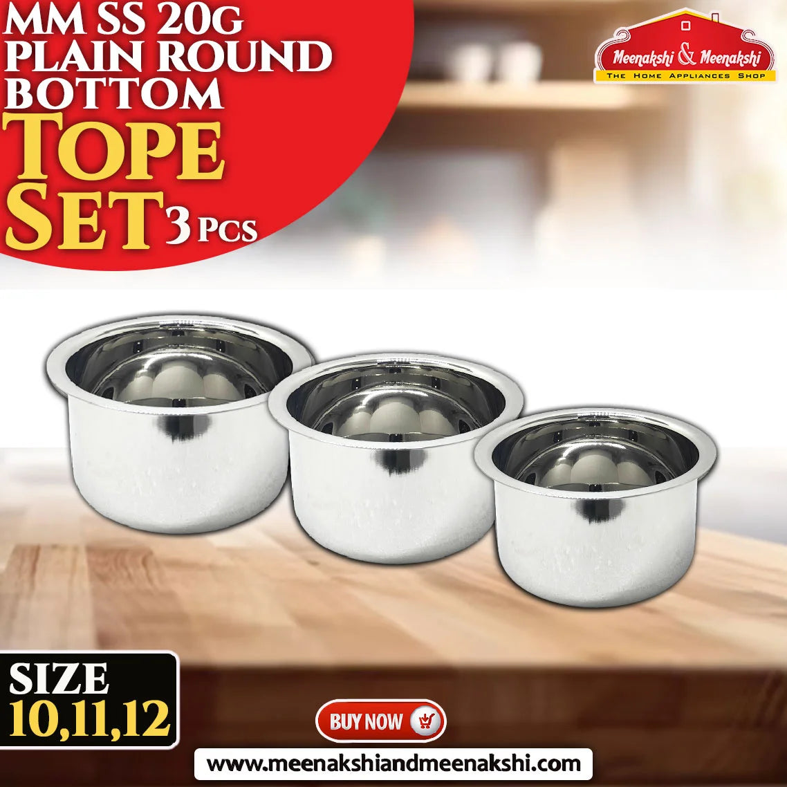 MM SS 20G Plain Round Bottom Tope Set 3 Pcs Size 10,11,12 MM1113