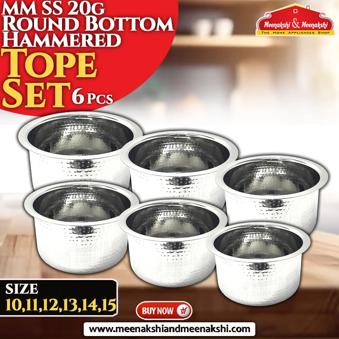 MMSS 20G Round Bottom Hammered Tope Full Set 6 Pcs MM1112