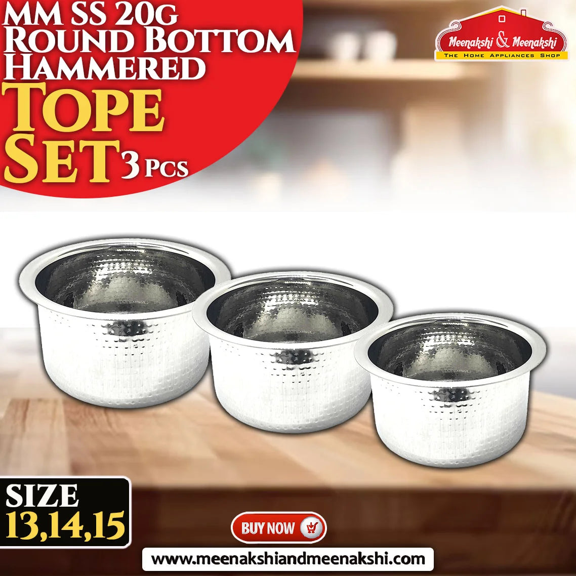 MMSS 20G Round Bottom Hammered Tope Set 3 Pcs Size 13,14,15 MM1111