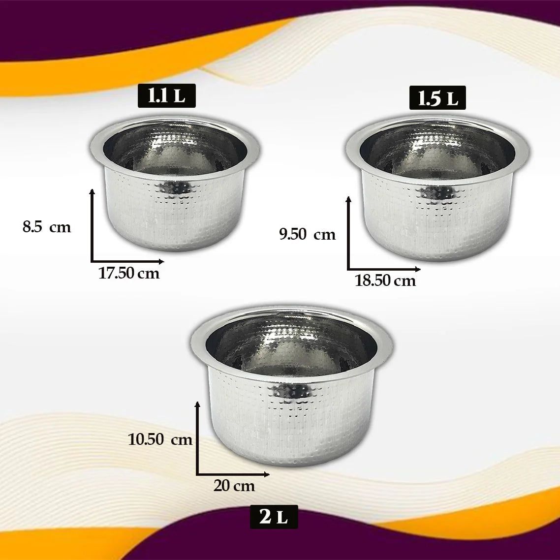 MMSS 20G Round Bottom Hammered Tope Set 3 Pcs Size 10,11,12 MM1110