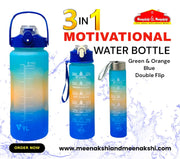 Motivational Water Bottle 3 in 1 (Double Flip ) Green+Orange+Blue MM991