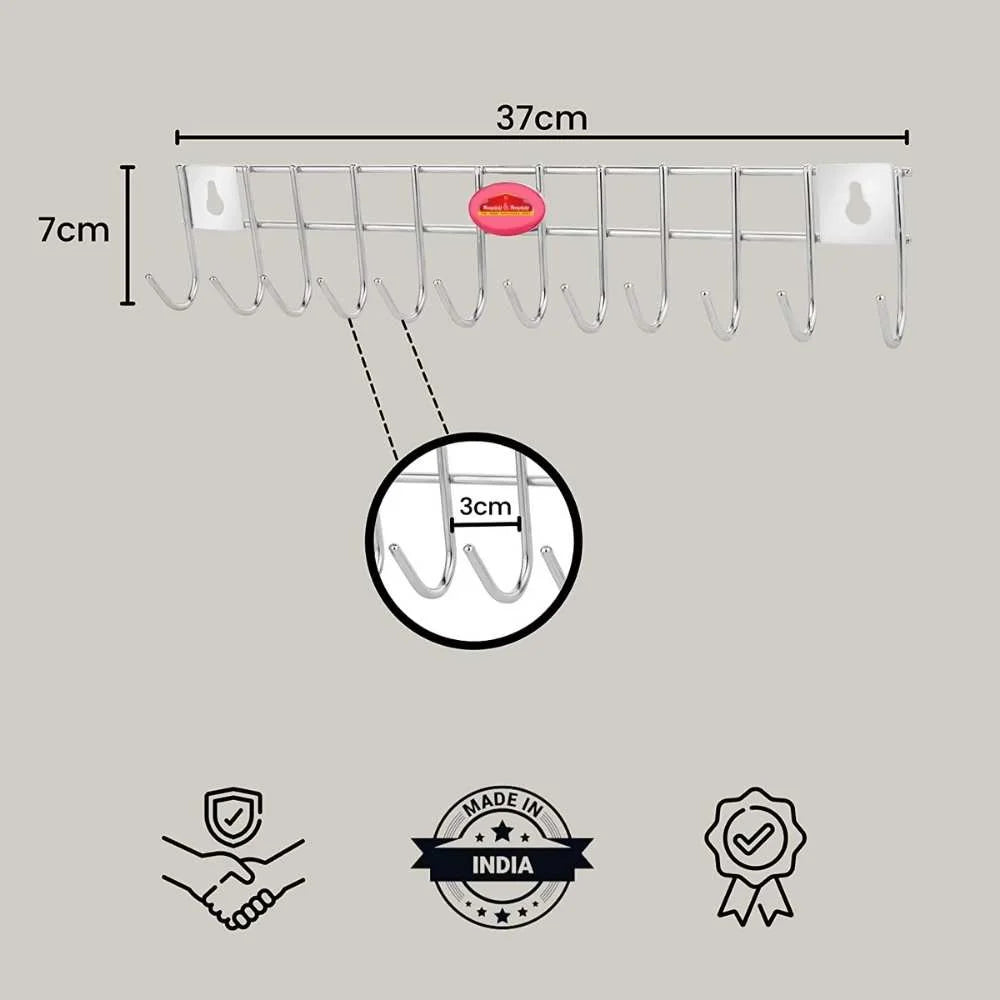 SS Stainless Steel Hook Rail 12 Hooks