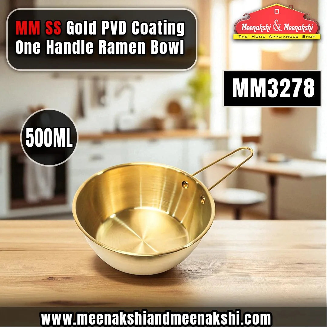 MM SS Gold PVD Coating One Handle Ramen Bowl 500ml MM3278