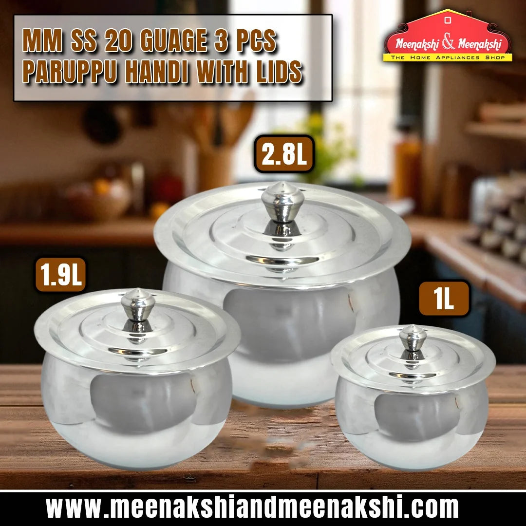 MM SS 20Guage 3PCS Paruppu Handi with Lids MM3164
