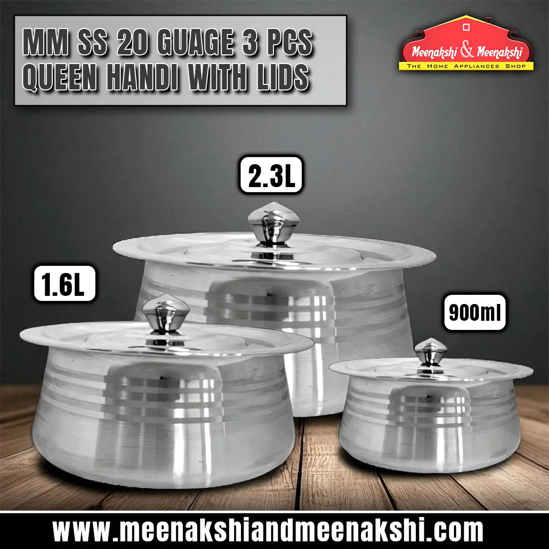 MM SS 20Guage 3PCS Queen Handi with Lids MM3162