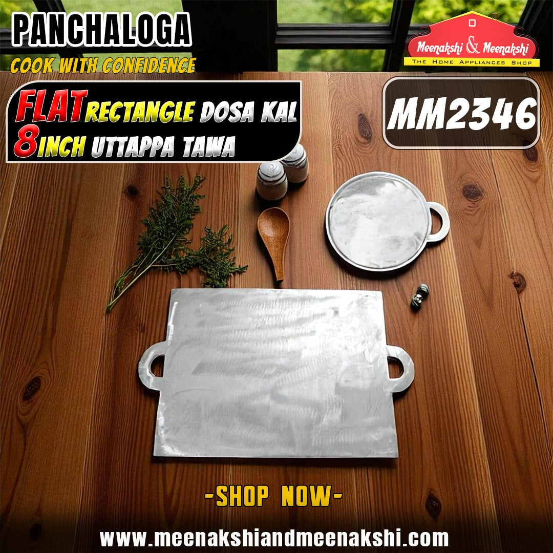 Flat Rectangle Panchaloga Kal + 8 Inch Uttappam Tawa Combo MM2346