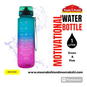 Motivational Water Bottle 1 Ltr Green+Pink MM973