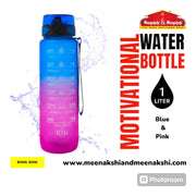 Motivational Water Bottle 1 Ltr Blue+Pink MM971