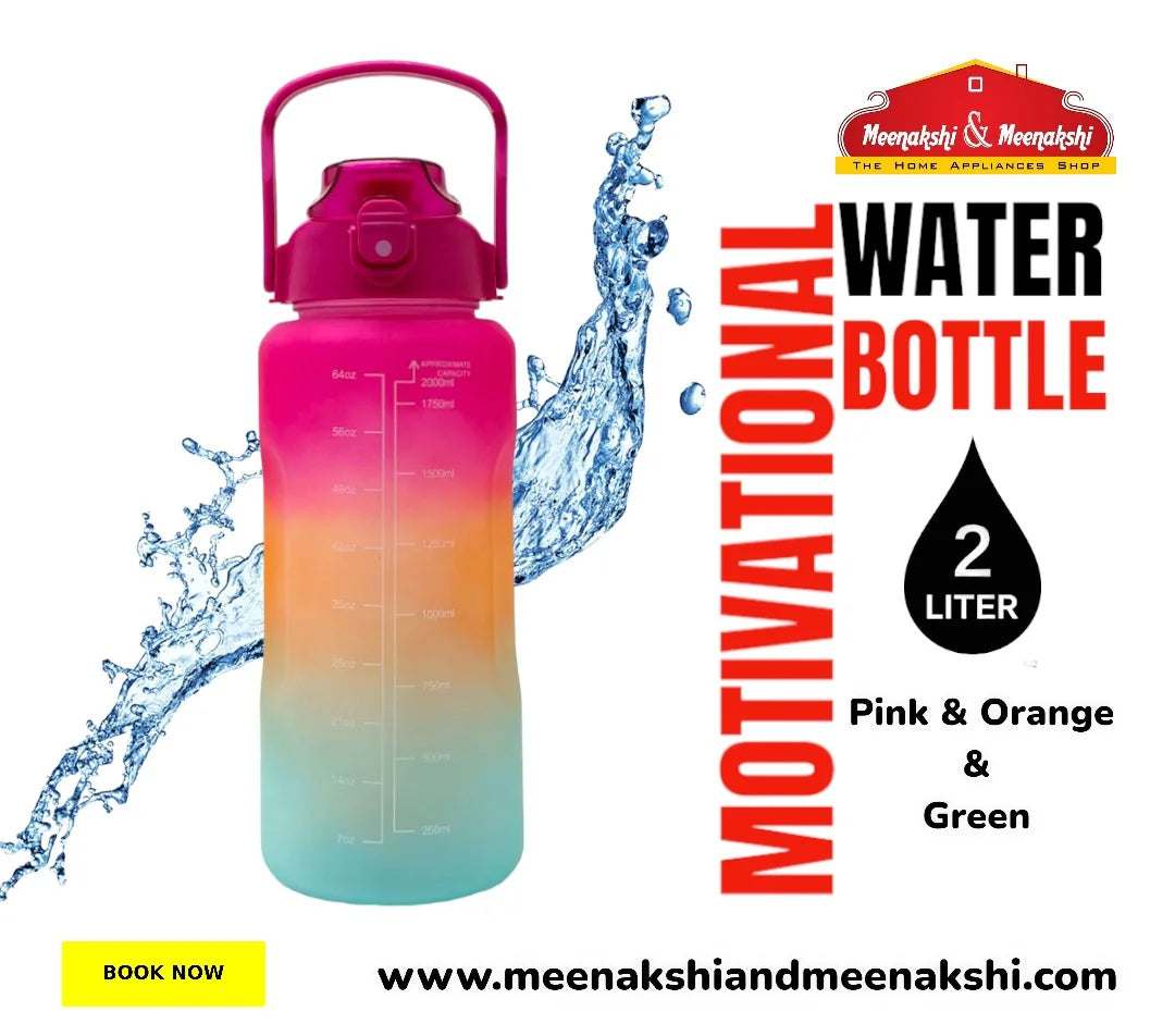 Motivational Water Bottle 2 Ltr Pink+Orange+Green MM979