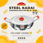 MM SS Sandwich Bottom Kadai No 14 with Lid 25cm