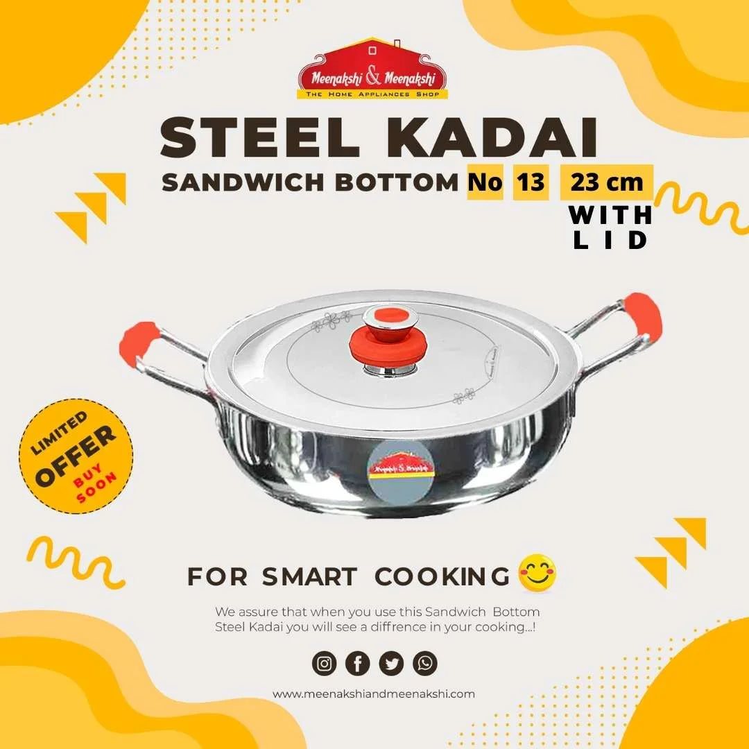 MM SS Sandwich Bottom Kadai No 13 with Lid 23cm