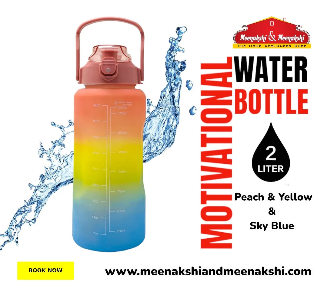Motivational Water Bottle 2 Ltr Peach+Yellow+Sky Blue MM977