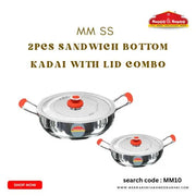 MM SS 2Pcs Sandwich Bottom Kadai with Lid Combo
