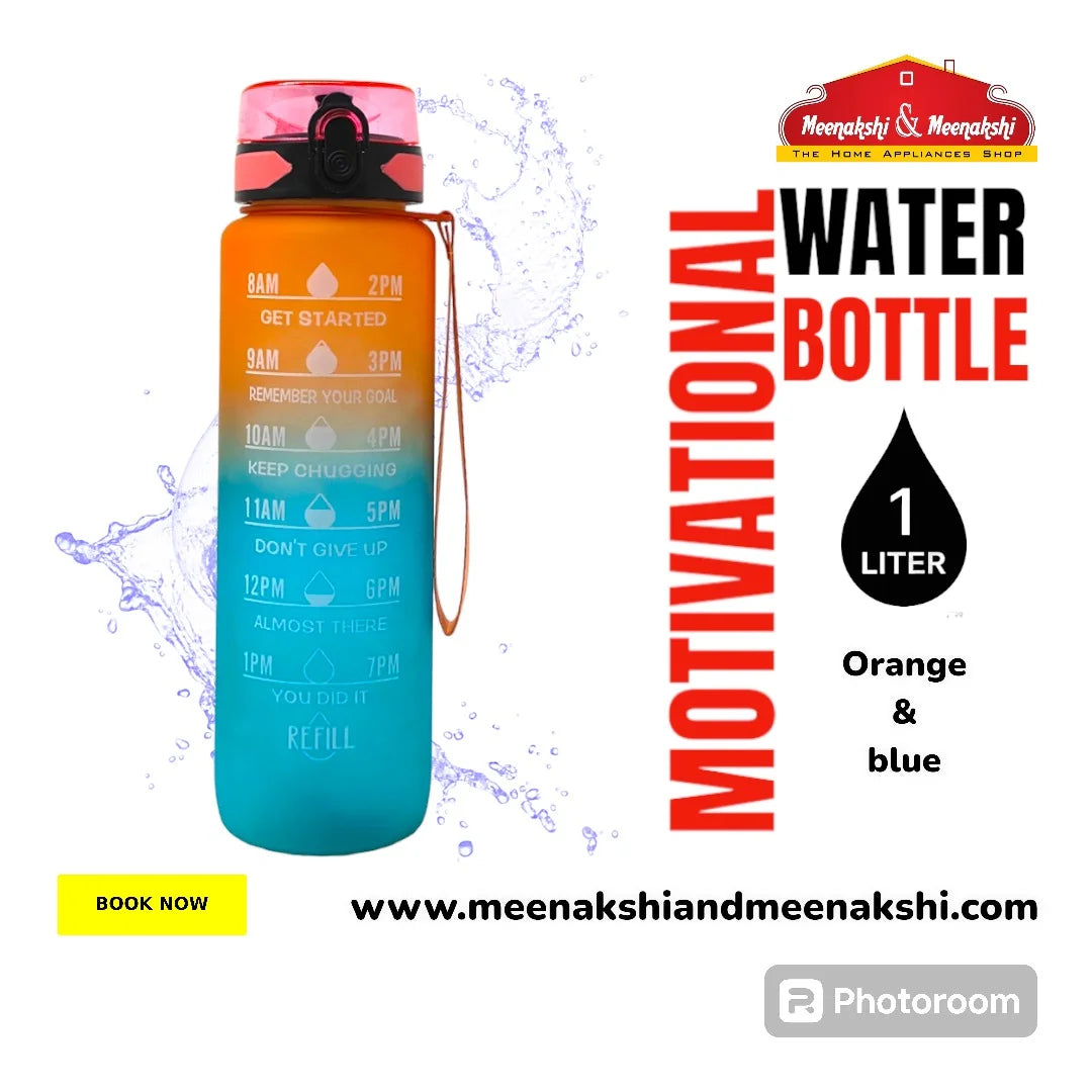 Motivational Water Bottle 1 Ltr Orange+Blue MM974