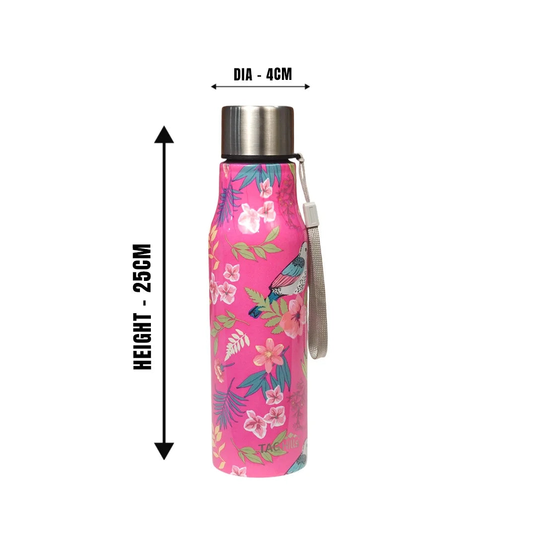 TAG HILLS Sparkle Printed Water Bottle Rose with Bird 800ml MM3439