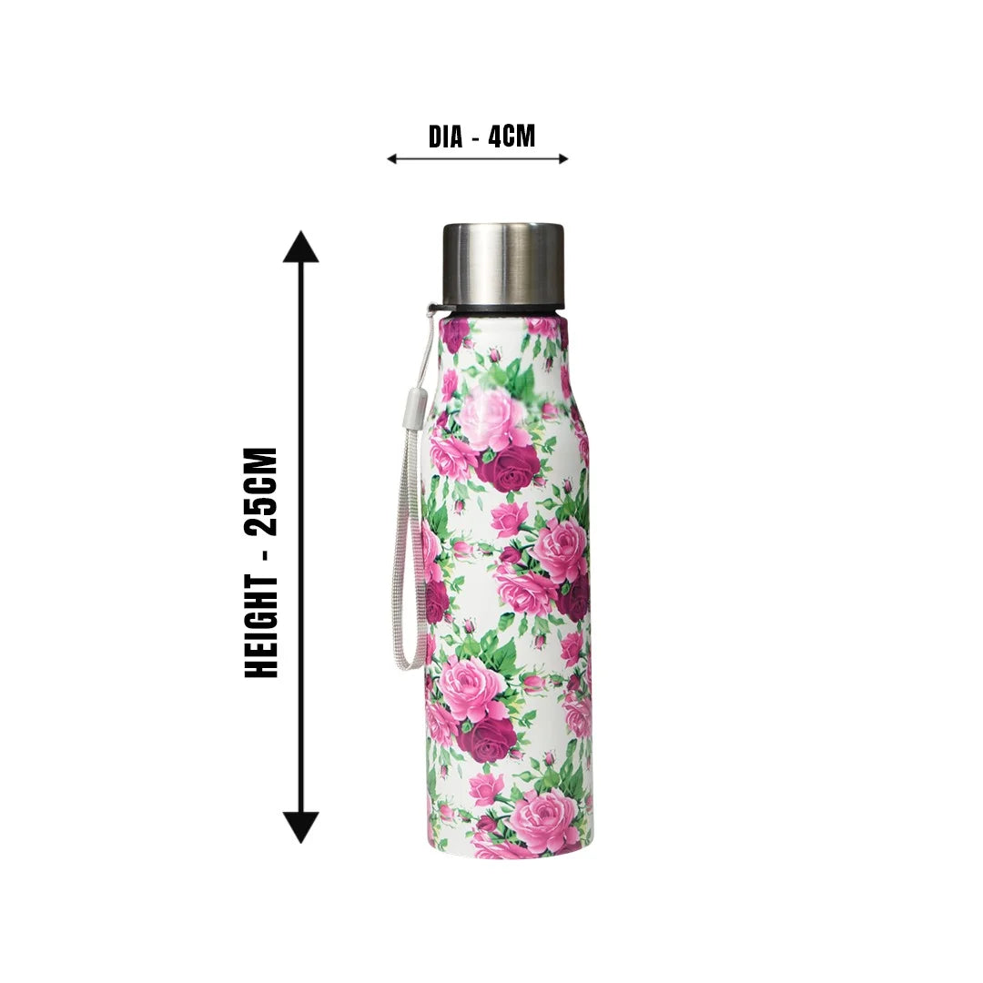 TAG HILLS Sparkle Printed Water Bottle White with Rose 800ml MM3437