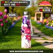 TAG HILLS Slim Printed Water Bottle White with Red 800ml MM3436