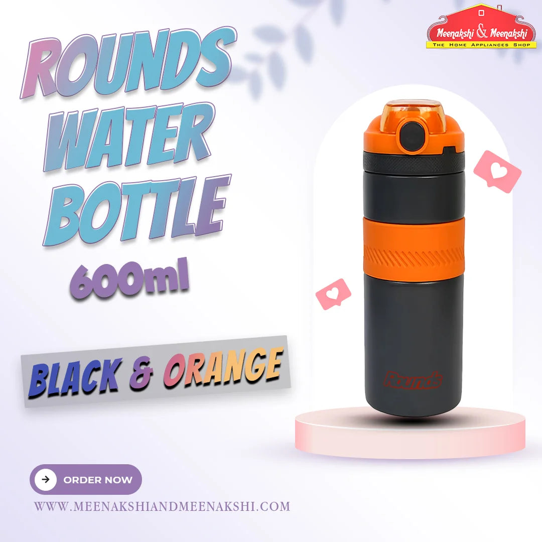 Rounds Water Bottle 600ml Black & Orange MM2709
